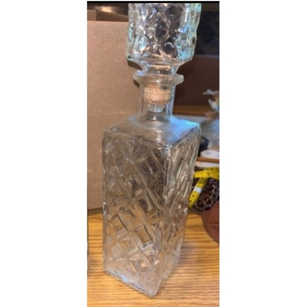 Vintage Federal Glass Diamond Point Liquor Decanter Square Bottle with Stopper